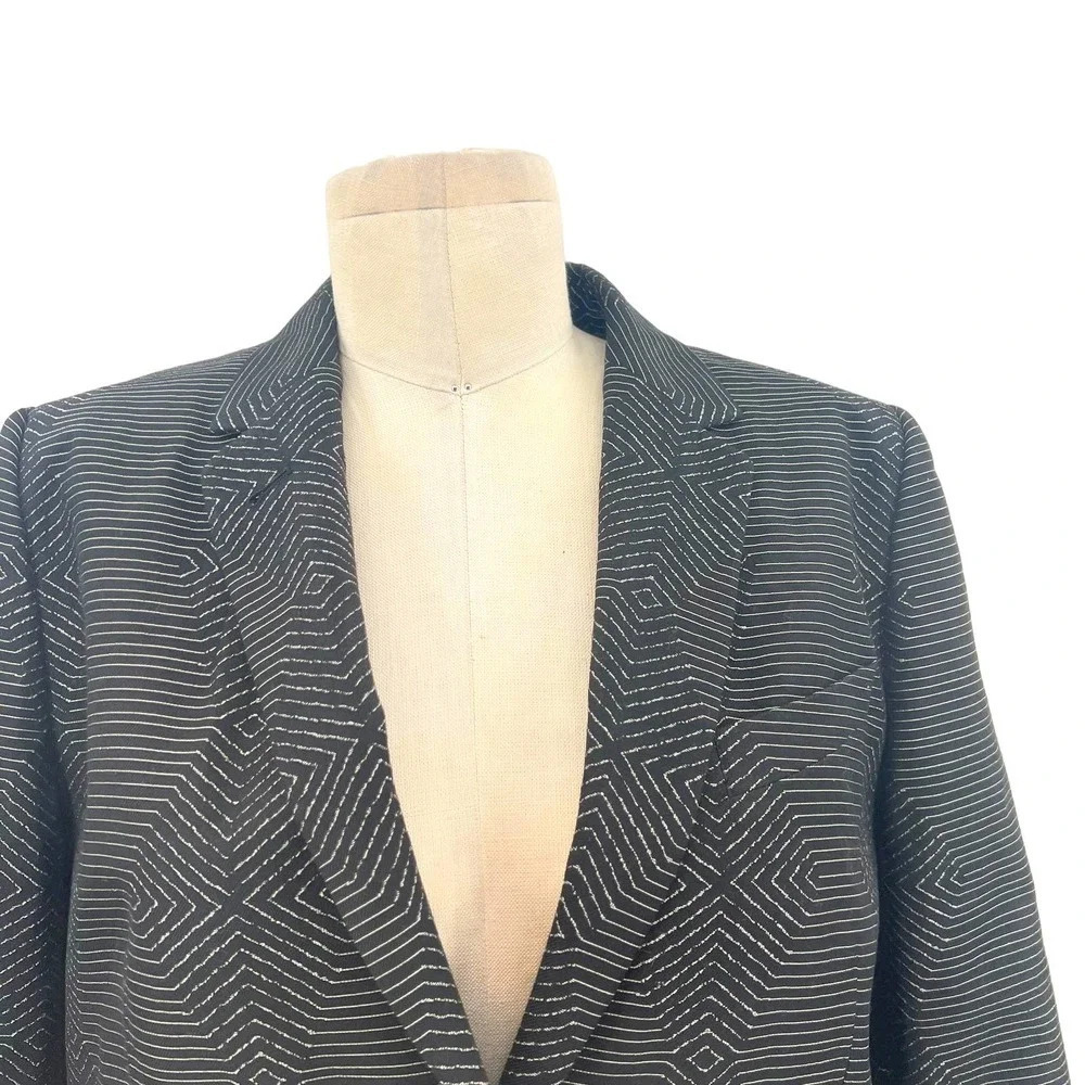 Dries Van Noten Black Geometric Print Woven Blazer Jacket Size 38 US 6 - Picture 2 of 12